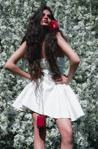 Strapless Pleated Fit and Flare Babydoll Mini Dress