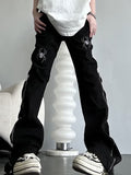 Spider Embroidery Side Zip Up Skinny Jeans