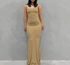 Knit Scoop Neck Spaghetti Strap Bodycon Maxi Slip Dress