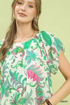 Umgee Tropical Paisley Puff Sleeve Blouse