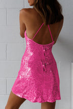 Sequin Spaghetti Strap Deep V-Neck Bodycon Mini Dress