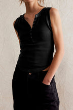 Ribbed Button Sleeveless Bodycon Tank Top