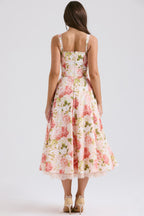 pink peony print cotton bustier sundress