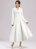 White Woolen Flared Coat For Woman Wide Lapel Double-breasted Winter A-line Midi Outerwear 2026