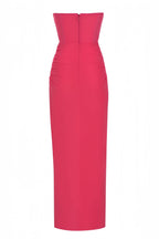 Amabel Solid Corset Split Maxi Dress-Pink