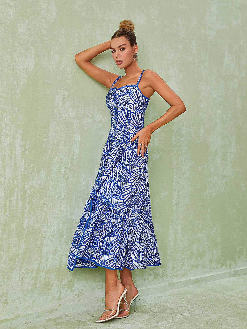Minka Spaghetti Hollow Midi Dress In Blue