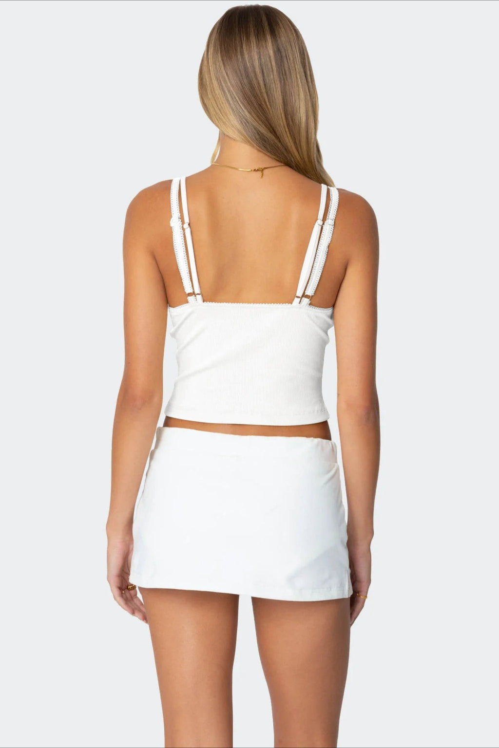 Faux Two Piece Bow Lace Sweet Crop Top