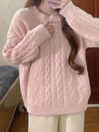 Solid Cable Knit Pullover Sweater