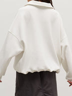 Solid Lapel Neck Half Zip Sweatshirt