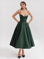Soft Pink Corset Midi Dress Sweetheart Neck Straps A-line Birthday Party Dress For Women 2026