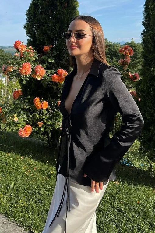 V-Neck Tie-Front Blouse