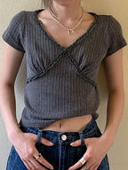 V Neck Short Sleeve Knits