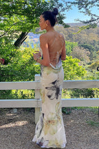 Vintage Floral Backless Cami Maxi Dress