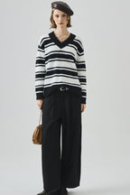 Oversized Striped V-Neck Sweater