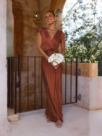 Satin V-neck Sexy Fishtail Maxi Dress