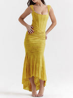 Sleeveless Solid Color Off-shoulder Sleeveless Fishbone Waist Dress