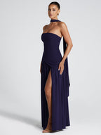 Strapless, Fitted, Solid Color, Open Back, Elegant Long Dress With Ribbons