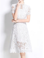 Lace Waist-cinching Hollow-out Midi Dress