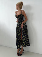 Floral Printed Camisoles High Waist Slit Maxi Dresses