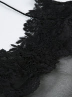 Sheer And Sexy Patchwork Mesh Lace Trim Suspender Long Dress