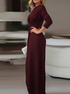 Sloping Shoulders Asymmetrical High Waist Slit Jumpsuits