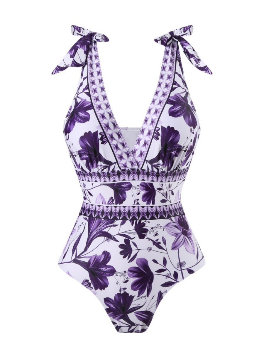 Blue And White Porcelain Print One-piece Slimming And Figure-flattering Long Swimsuit And Sun Protection Dress Two-piece Set