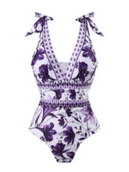 Blue And White Porcelain Print One-piece Slimming And Figure-flattering Long Swimsuit And Sun Protection Dress Two-piece Set