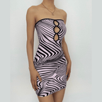 Zebra print off shoulder contrast hollow out backless mini dress