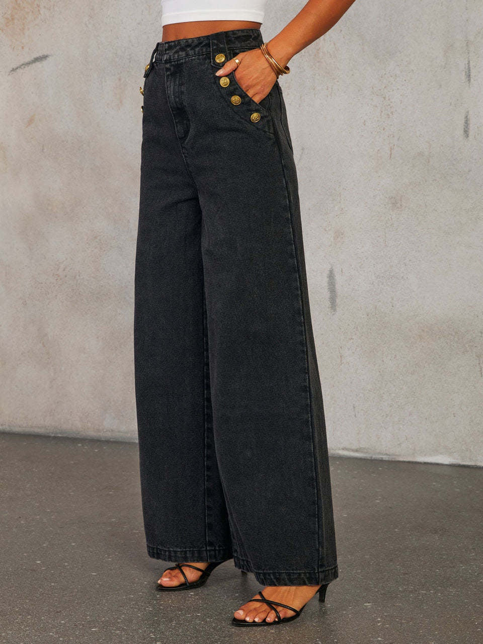 Denim Vest Wide-leg Long Two-piece Set