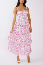 Floral Print Tie-up Tiered Midi Dress