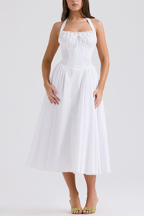Halter Backless Lace-up Swing Midi Sundress