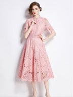 Crocheted Embroidered Lace Midi Dress