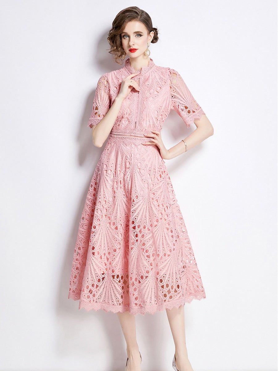 Crocheted Embroidered Lace Midi Dress