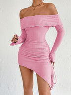 Off-the-shoulder, Bell-sleeve, Bodycon, Short Dress