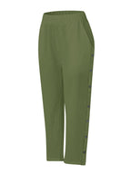 Breathable Cotton And Linen Cropped Trousers With Decorative Side Seams, Side Pockets, And A High Waist.