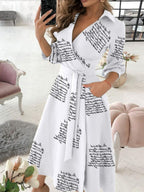 Lace Up Shirts Irregular Printed Maxi Dresses