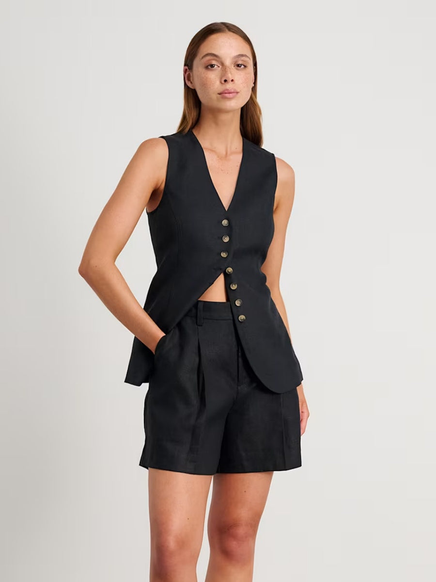 Flax Commuter Vest Loose Shorts Set 2-piece Sets