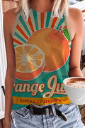 Cute Crewneck Graphic Printed Tank Top