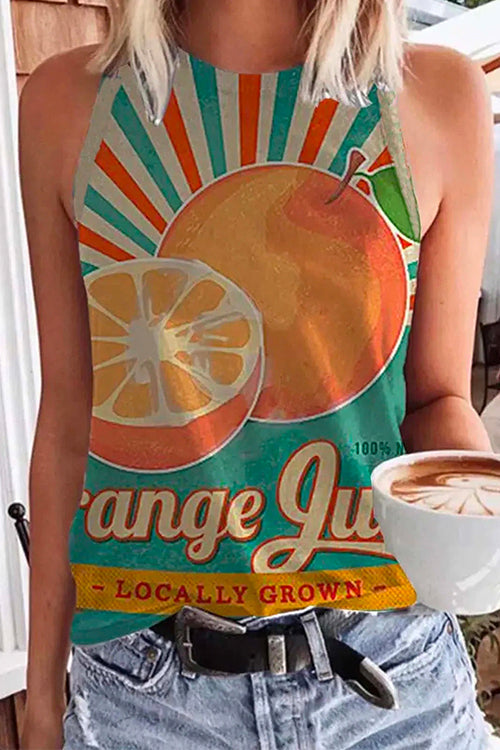 Cute Crewneck Graphic Printed Tank Top