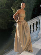 Pure Cotton Strapless Bra Jacket High-waisted Long Skirt Vacation Package 2-piece Sets