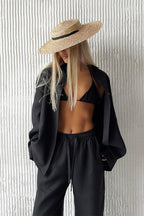 Cotton Long Sleeve Button Down Shirt Pants Set