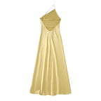 Asymmetrical Yellow Satin Slim-fit Dress