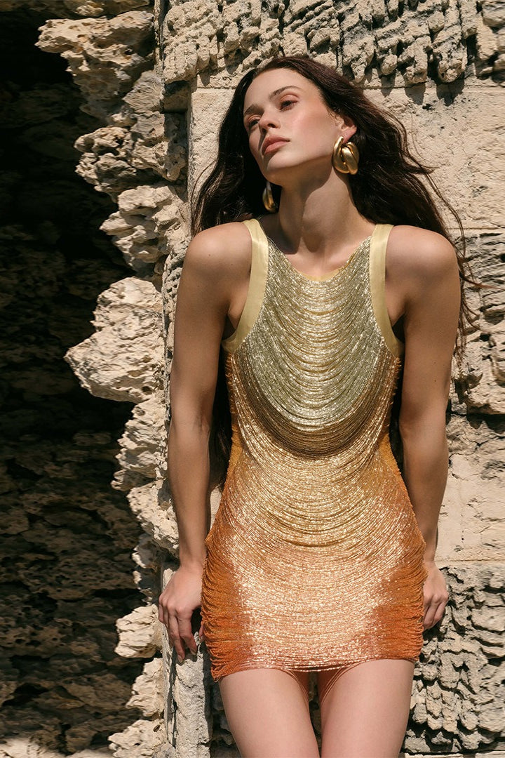 Scoop Neck Tiered Fringe Bodycon Mini Dress