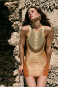 Scoop Neck Tiered Fringe Bodycon Mini Dress