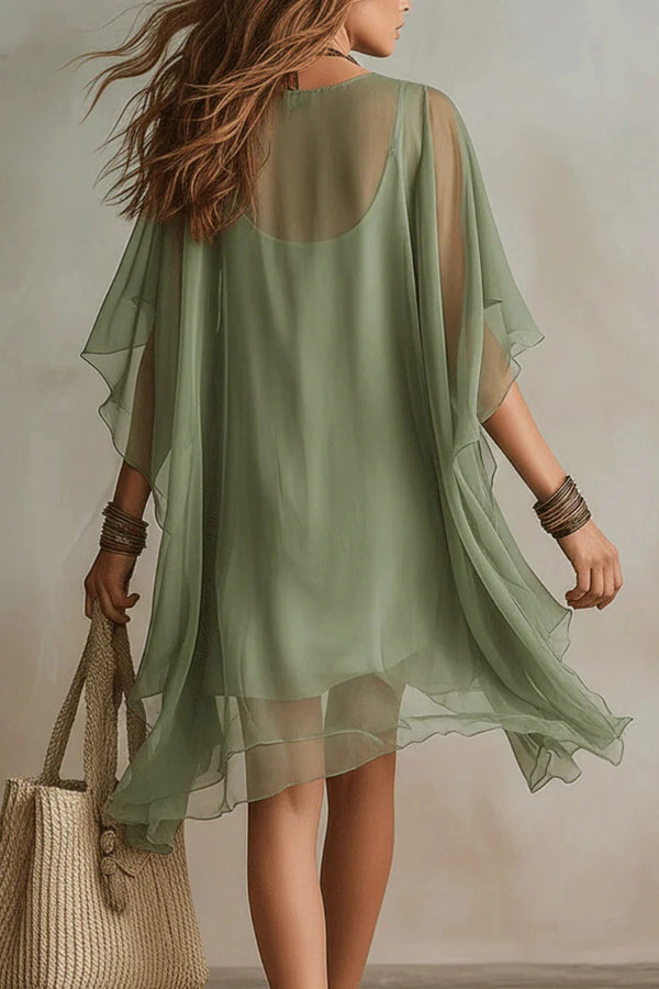 V-neck Chiffon Loose-fitting Cover-up Beach Dress