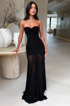 Strapless Twist Knot Bust Mesh Hem Mermaid Maxi Dress