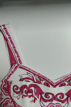 Wide Strap Sweetheart Baroque Print Tiered Ruffle Maxi Dress