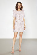 Tweed Jewel Button Patch Pocket Embellished Trim Mini Dress