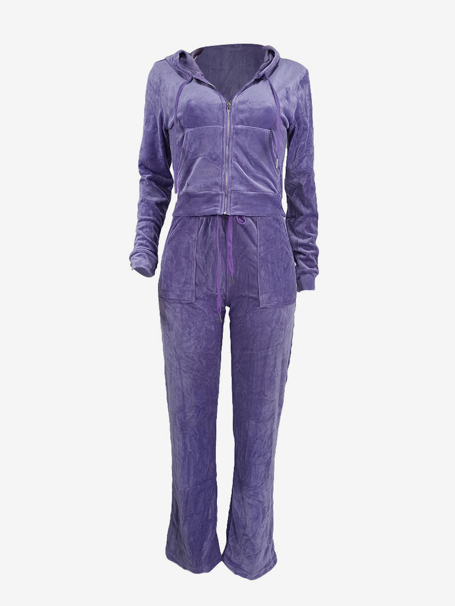 Velour Tracksuit Set Zip-up Hoodie And Pants For Women 2026