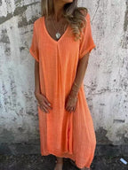 Stylish Cotton  V-Neck Dress